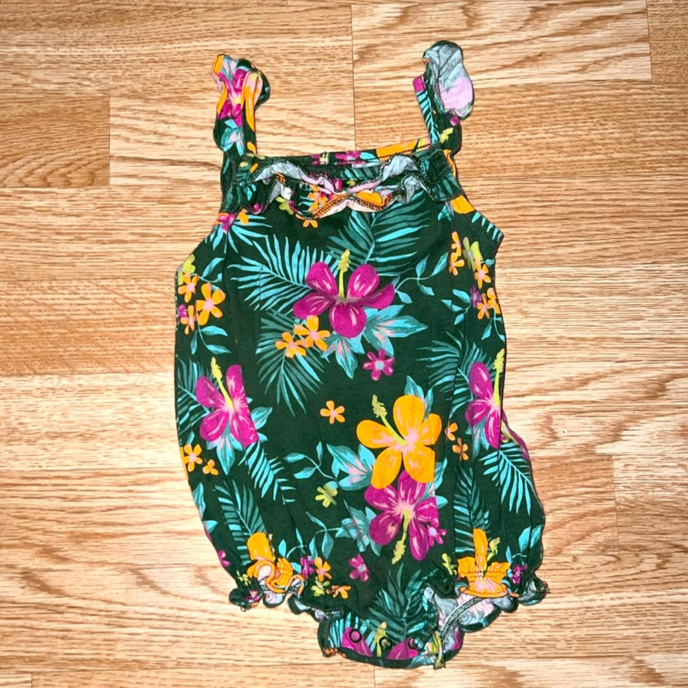 Carters Green Floral Romper Size 24 Months